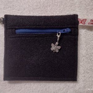 Black Felt Coin or Card Purse for LEFTIES various color zippers